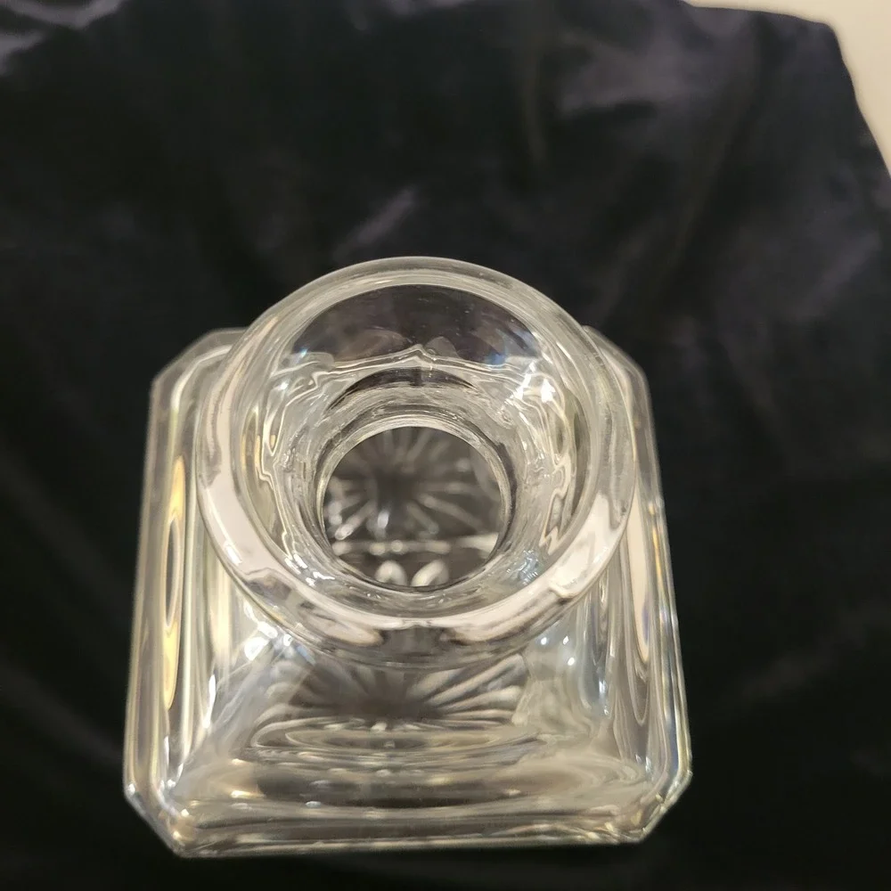 Heavy Crystal Whiskey Decanter w/ Ribbed Stopper Square Starburst Etched ACADEMY